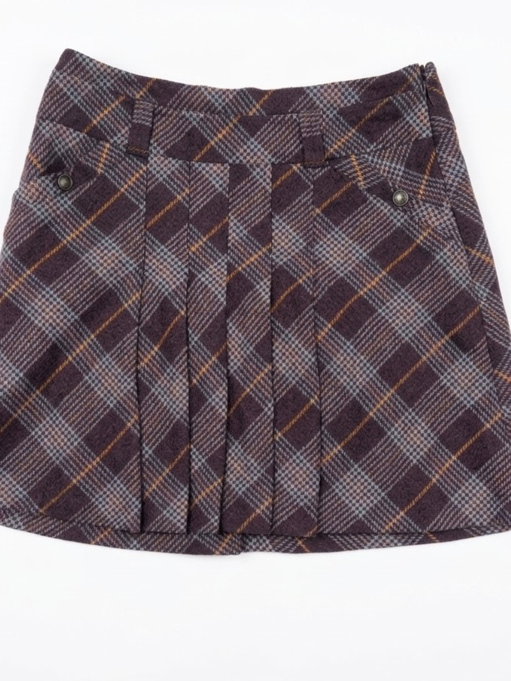 Mexx Plum Plaid Pleated Mini Skirt with Rust Accents